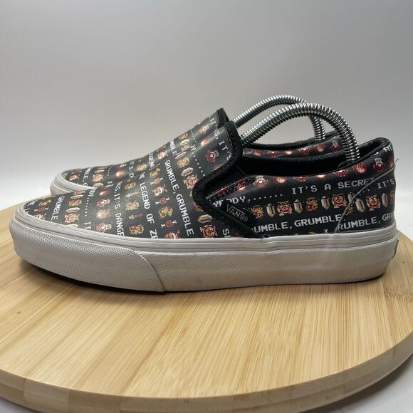 Vans X Nintendo Legend Of Zelda Logo Print Womens Size 6 Black Classic Slip Ons - Picture 6 of 15